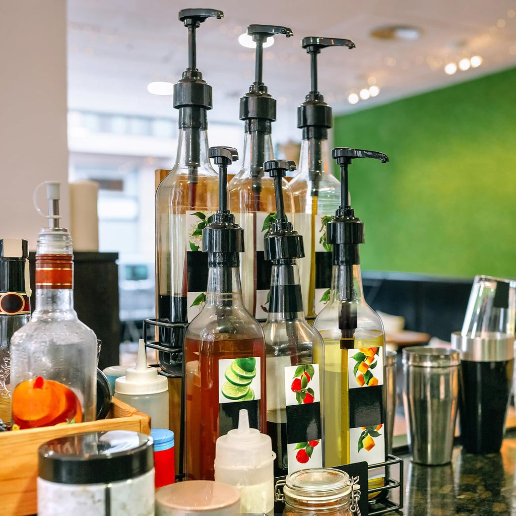 12 Pcs 25 oz Plastic Syrup Bottles with Pump Syrup Dispenser, Black