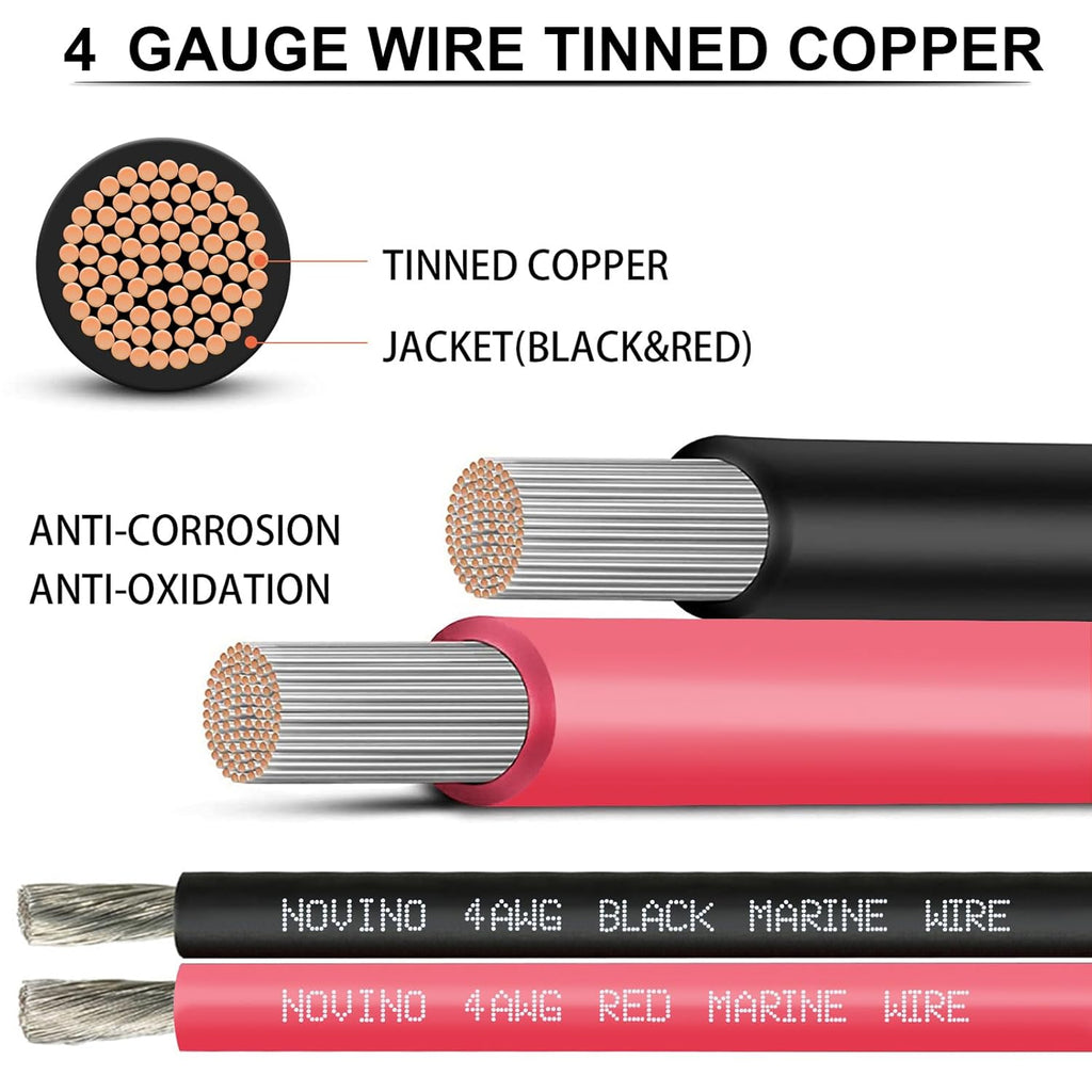 4 Gauge Marine Wire 4 AWG Marine Grade Wire,4 Gauge 20FT Red & 20FT Black | Tinned Copper Oxygen-Free Corrosion