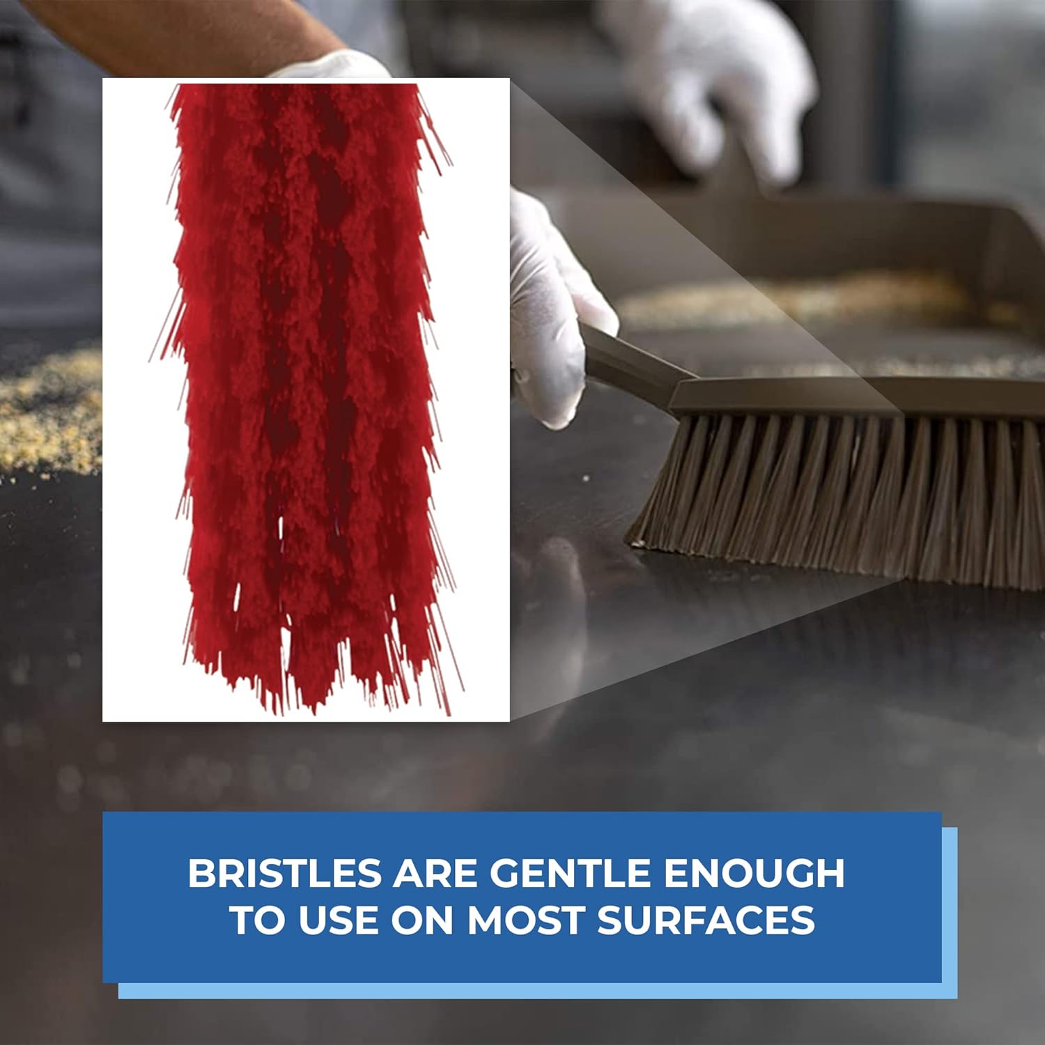 45874 Bench Cleaning Brush, Polypropylene/Polyester Soft Bristle Dustpan Brush & Sweeper With Handle, 14-Inch, Red