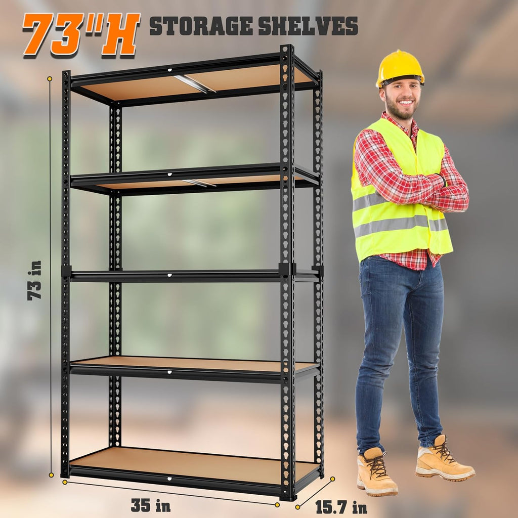 5-Tier Heavy Duty Storage Shelving Unit, 2000 lbs Capacity, Adjustable Metal Utility Shelf, 35" L x 16" W x 73" H for