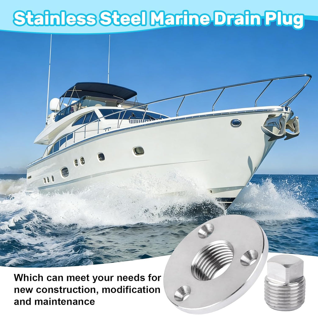 Stainless Steel Boat Drain Plug Kit, 1/2" Threaded, 2 Pack