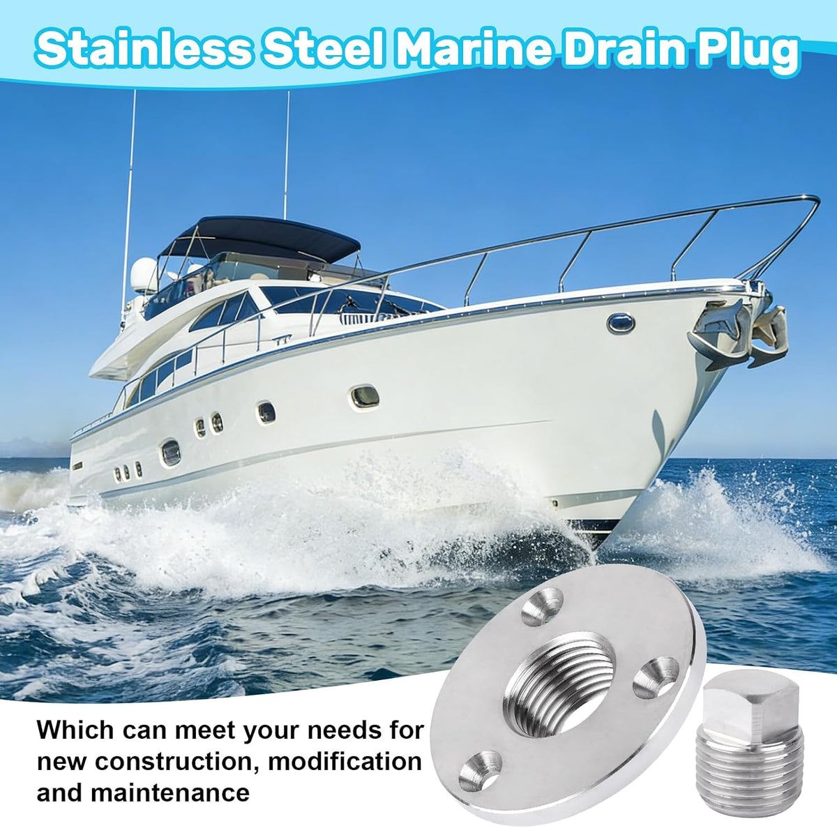 Stainless Steel Boat Drain Plug Kit, 1/2" Threaded, 2 Pack