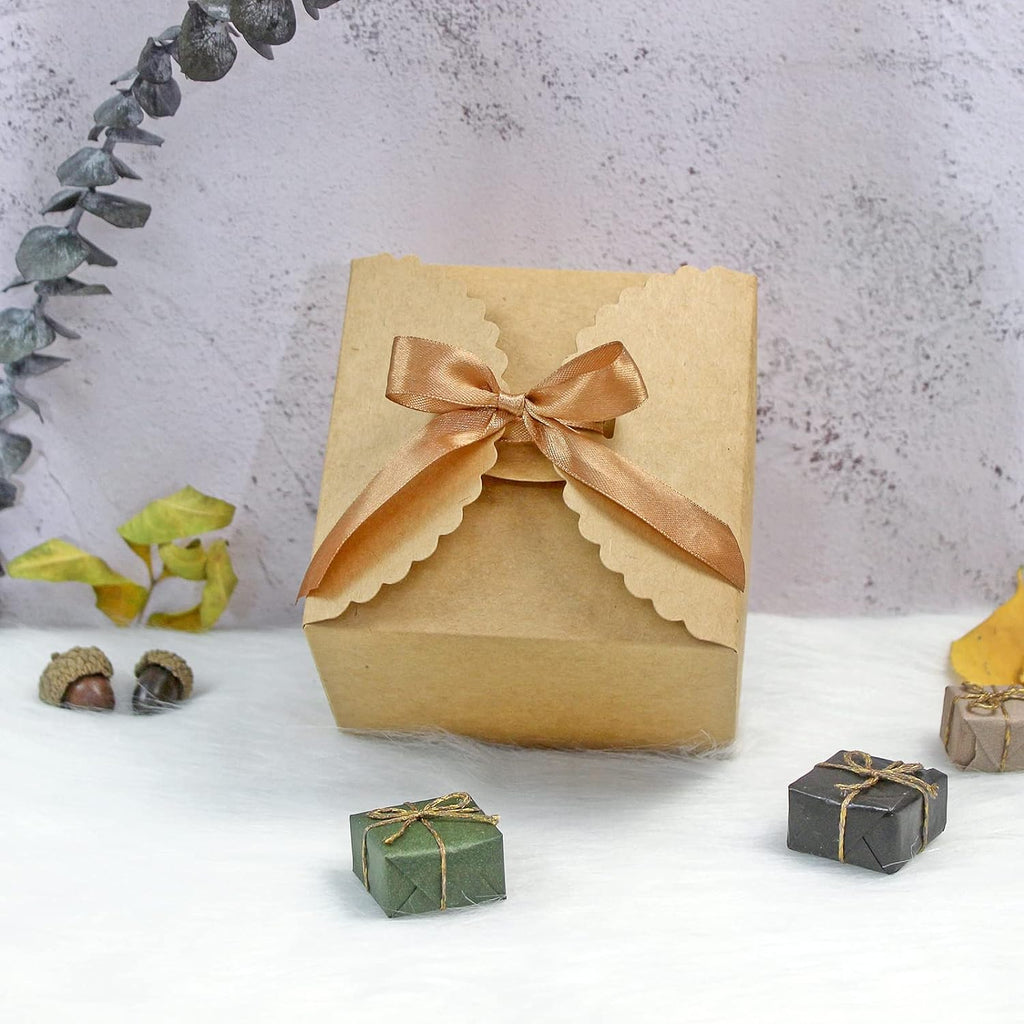 Brown Box for Presents, 10 Pack Small Kraft Gift Boxes with Ribbon