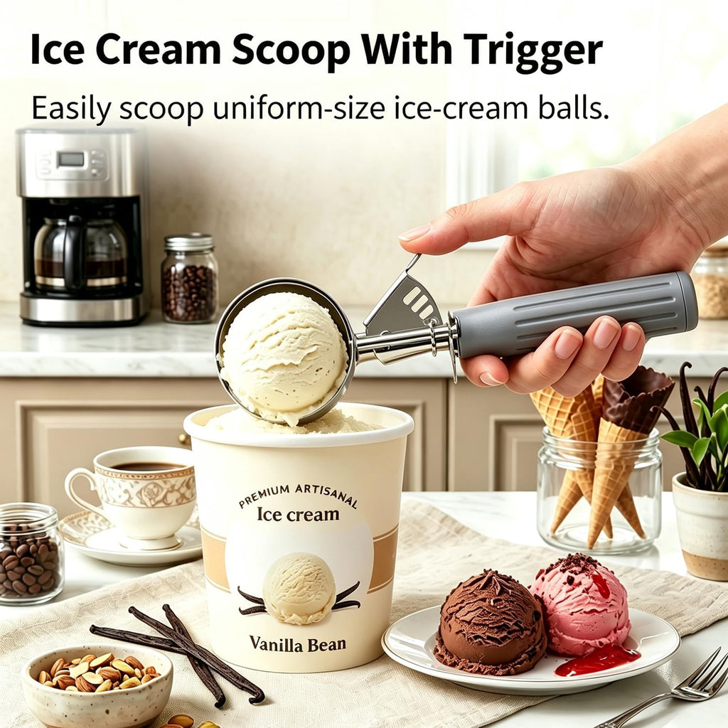 4 oz Ice Cream Scoop With Trigger, #8 Scoop, 1/2 Cup Portion Scoop