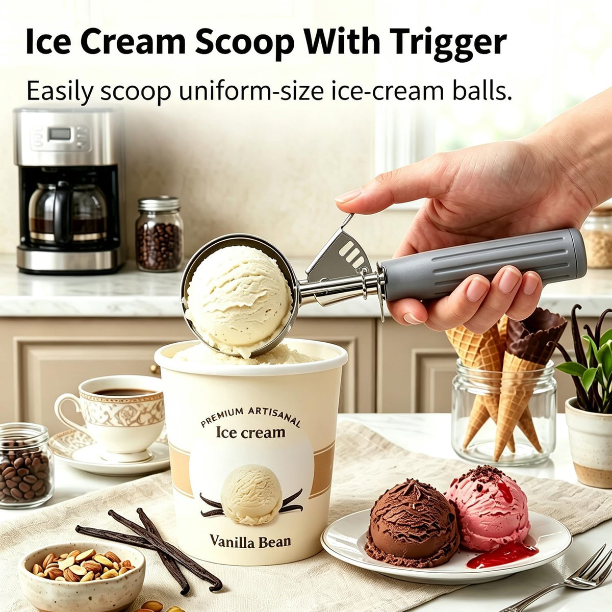 4 oz Ice Cream Scoop With Trigger, #8 Scoop, 1/2 Cup Portion Scoop