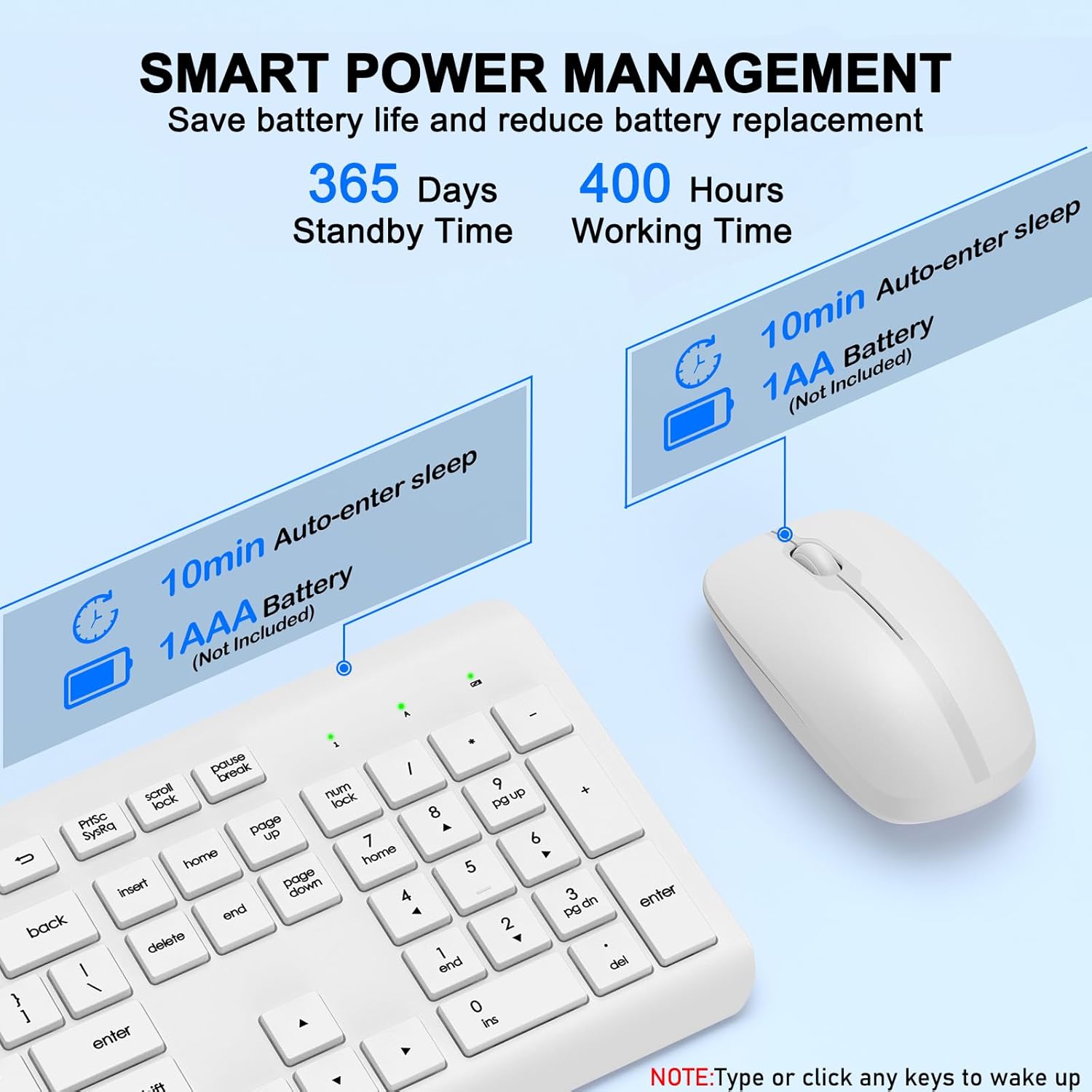 Wireless Keyboard and Mouse Combo, Full-Size Silent Ergonomic Keyboard and Optical Mouse, Long Battery Life, 2.4GHz