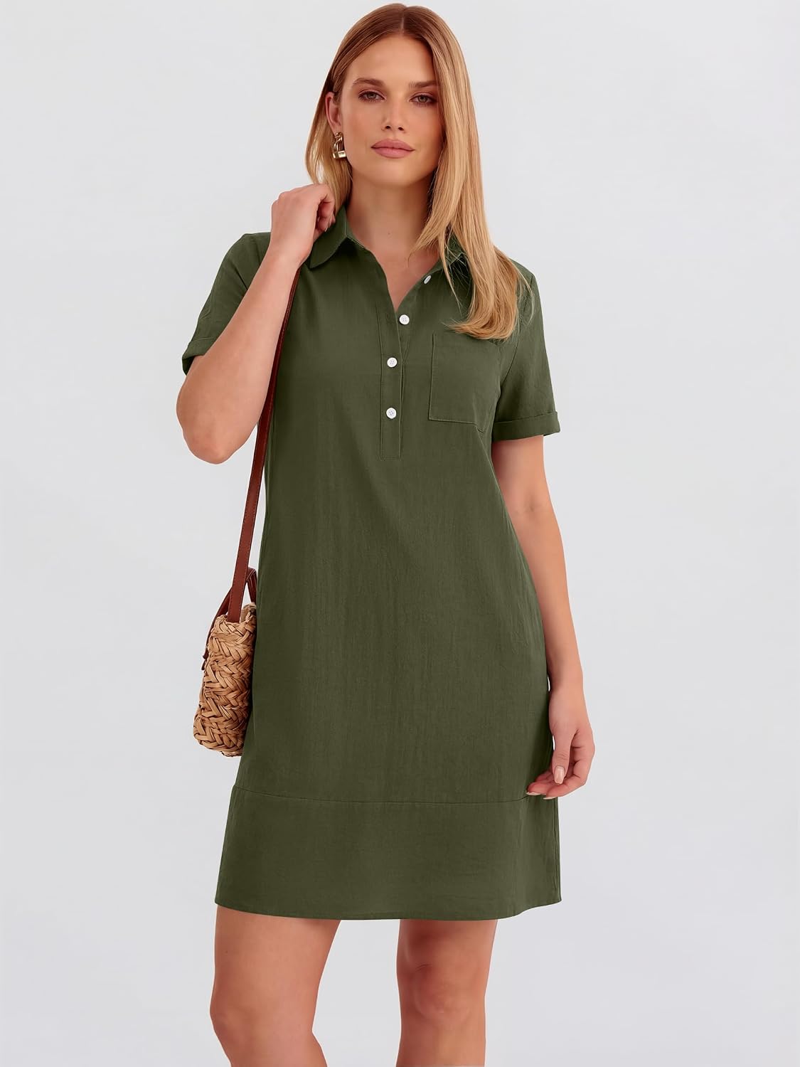 Womens Summer Casual Short Sleeve Shirt Dresses