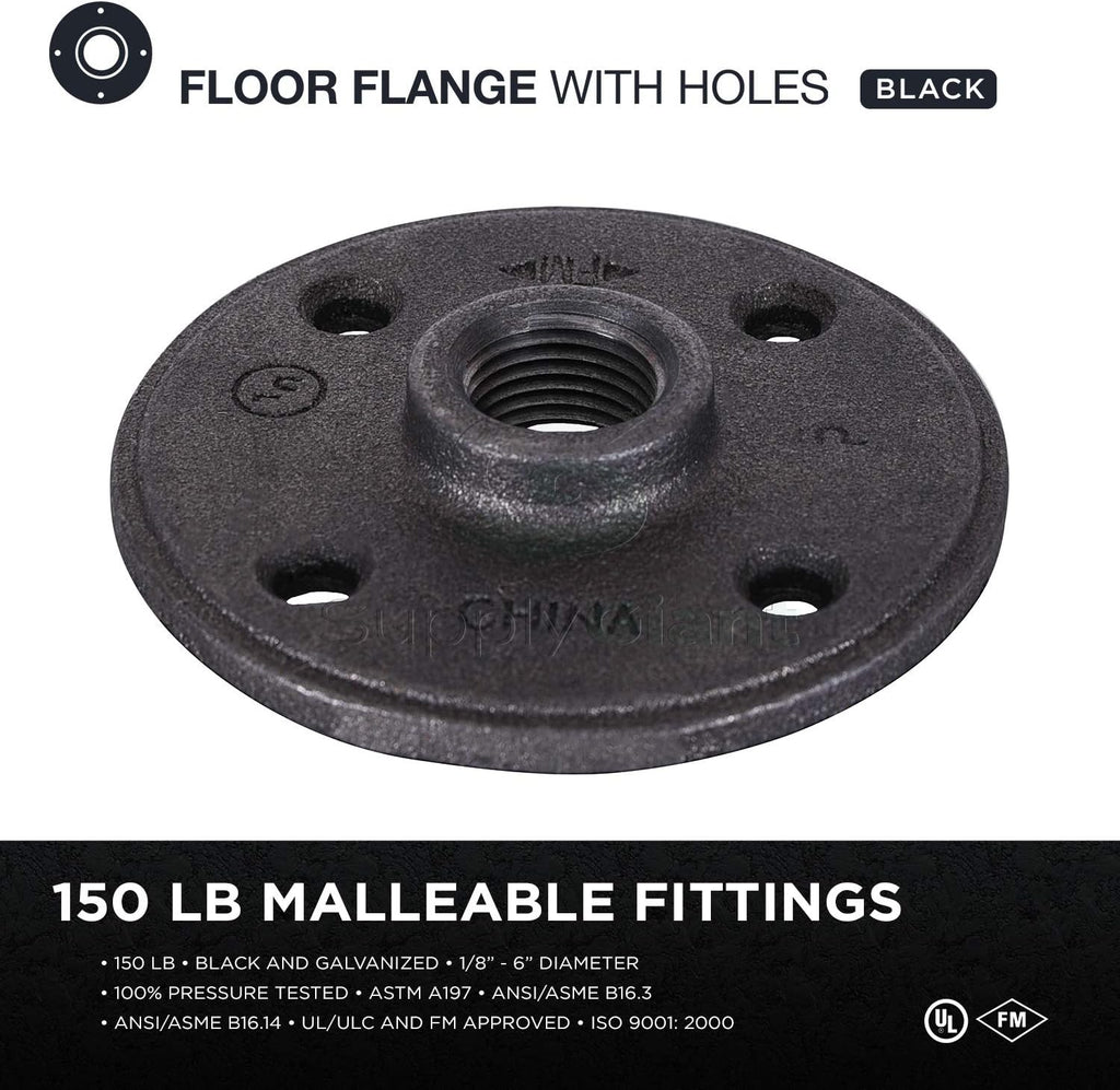SUPPLY GIANT CNGM0336 Black Malleable Floor Flange with Four Screw Holes, 1.25", 1-1/4