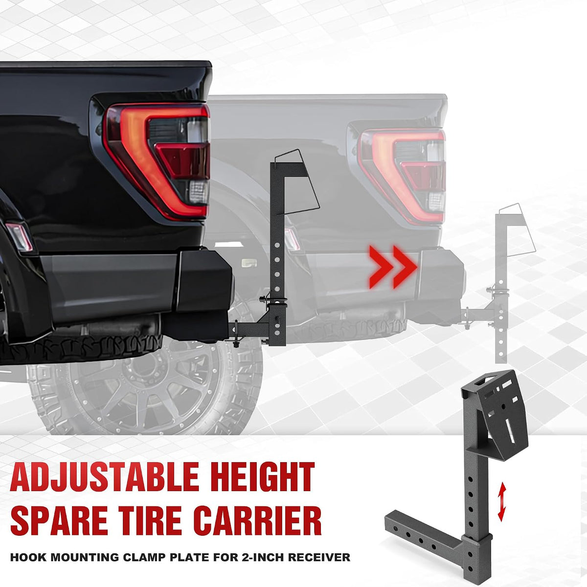 EYOHZ Hitch Mounted Spare Tire Carrier, Universal Adjustable Spare Tire Mount for 2 Inch Receiver, Fits 4/5/6/8 Lug