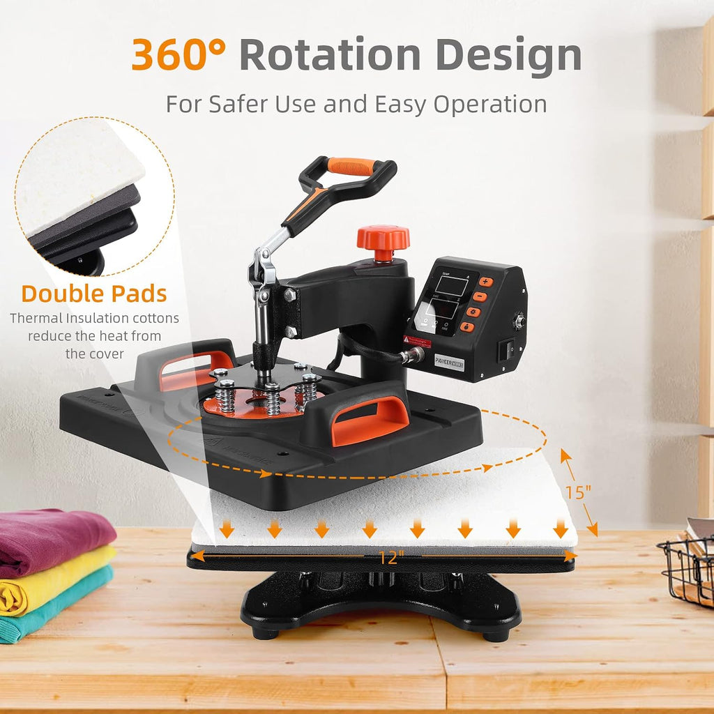 Heat Press Machine 12 X 15 inch, 6 in 1 Shirt Printing Heat Transfer Machine 360° Swing Away, Digital