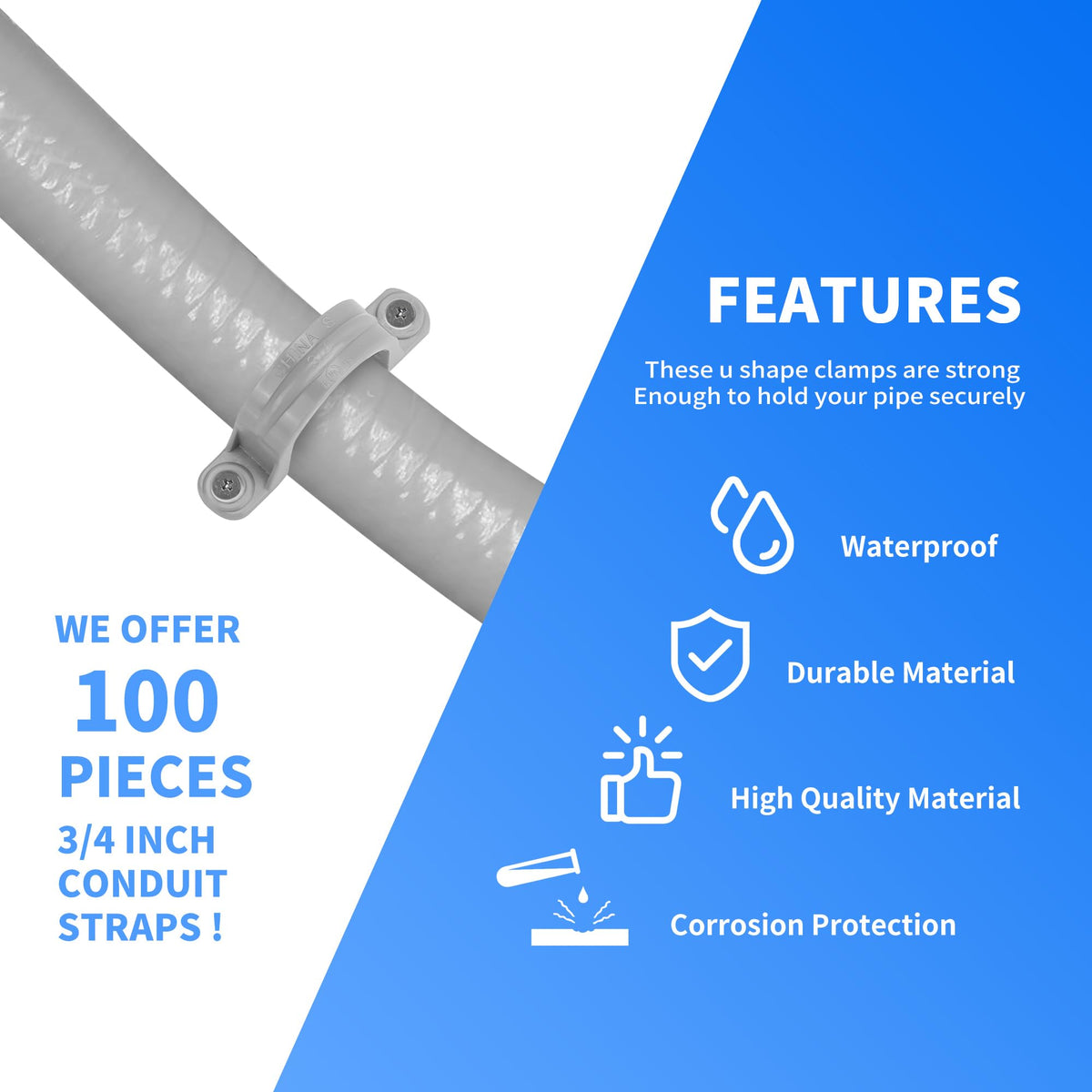 KEJJNYER 100 Pcs PVC Pipe Straps 3/4 Inch, 2 Holes
