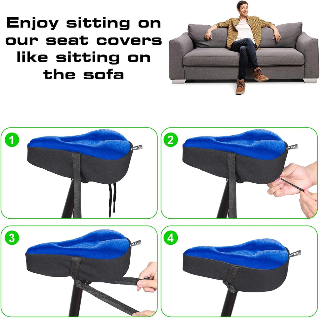 Zacro Bike Seat Cushion - Gel Padded Cover for Men Women Comfort, Extra Soft Exercise Bicycle Compatible with Peloton, Stationary or Cruiser Seats