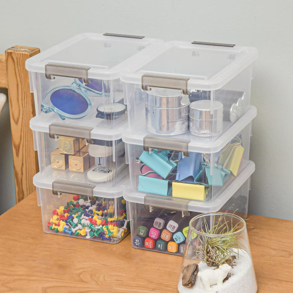 Small Storage Bins with Lids 1.3 QT Plastic Storage Container Stackable Box with Lids for Organizing, Clear White（8