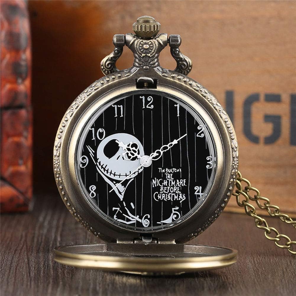 Steampunk Antique Nightmare Christmas Pocket Watch Mens Quartz Pocket Watch with Necklace Chain Christmas Gift…