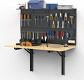 Wall Mounted Workbench with Pegboard, Folding Down Work Table | Metal Pegboard Wall Organizer for Garage Storage