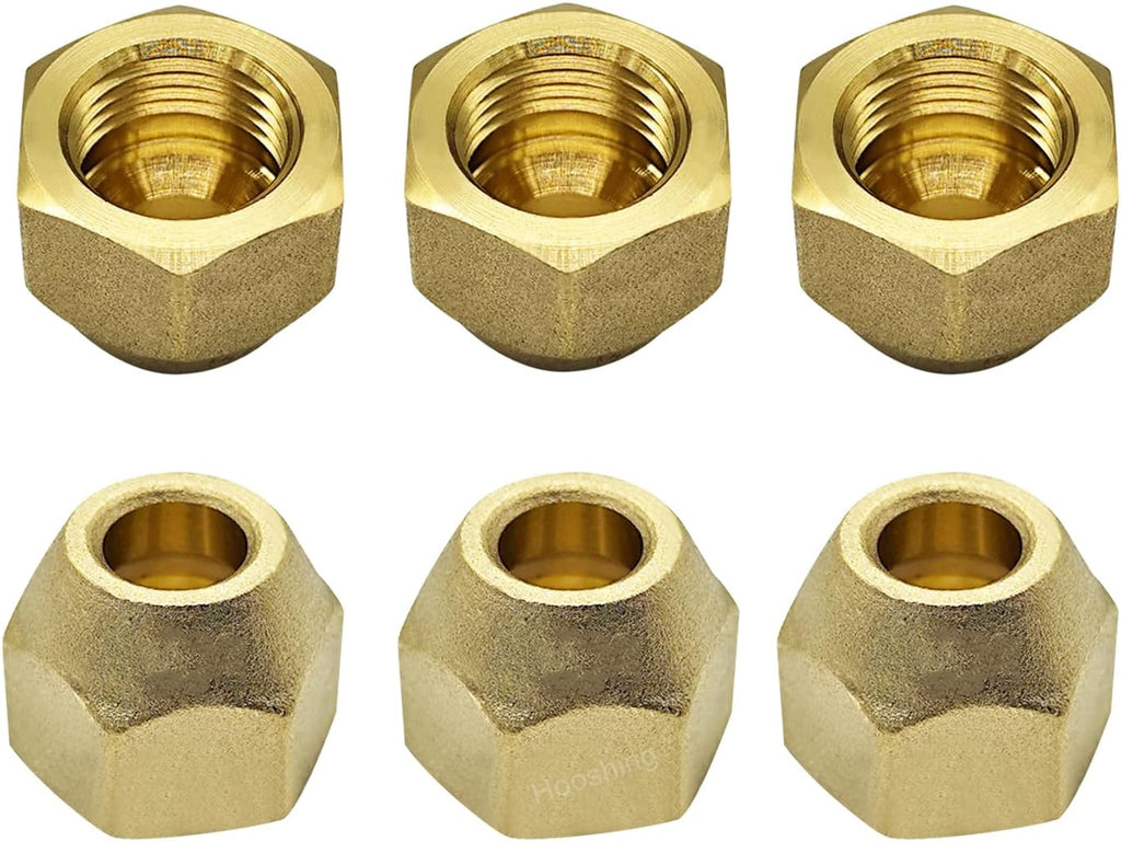 Hooshing 6 Pack 3/8" Brass Flare Nut, SAE 45 Degree Flare Tube Fitting