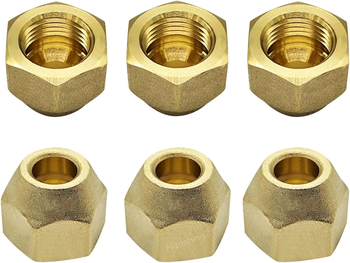 Hooshing 6 Pack 3/8" Brass Flare Nut, SAE 45 Degree Flare Tube Fitting