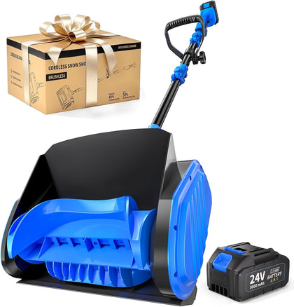 Electric Cordless Snow Shovel, 14.4-Inch | 24V | 5.0Ah Brushless Cordless Snow Blower with Battery and Charger, 26ft