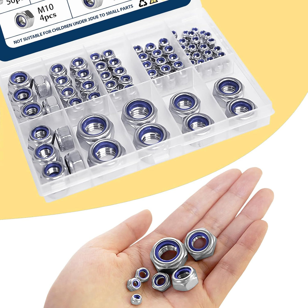 Metric Lock Nut Assortment Kit,140Pcs Stainless M3-M12 Locking Nuts