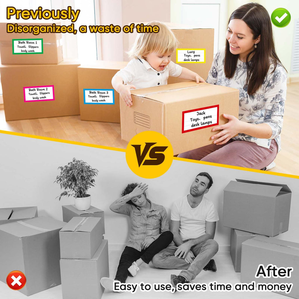 6 x 3 inch Large Moving Labels for Boxes, 180 Pcs 8 Color Coded Moving Stickers, Waterproof Blank Moving Boxes Labels