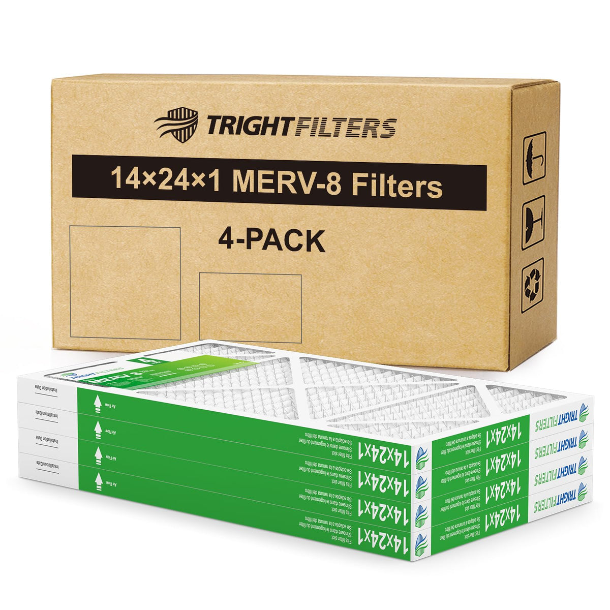 14x24x1 Air Filter 4 Pack, MERV 8 Pleated HVAC Furnace Filter