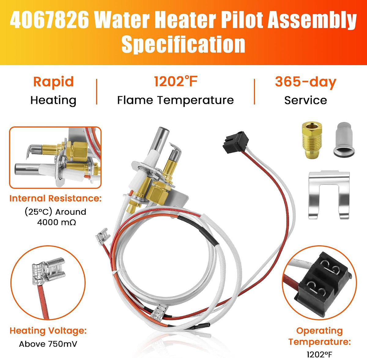 100112330 9007876 Water Heater Pilot Assembly Compatible with 300 301 Series, Whirl-pool, Ken-more, Am-erican, Re-liance, A.O.S-mith, 9007877 4067826 100078039 Water Heater Thermocouple by Fetechmate