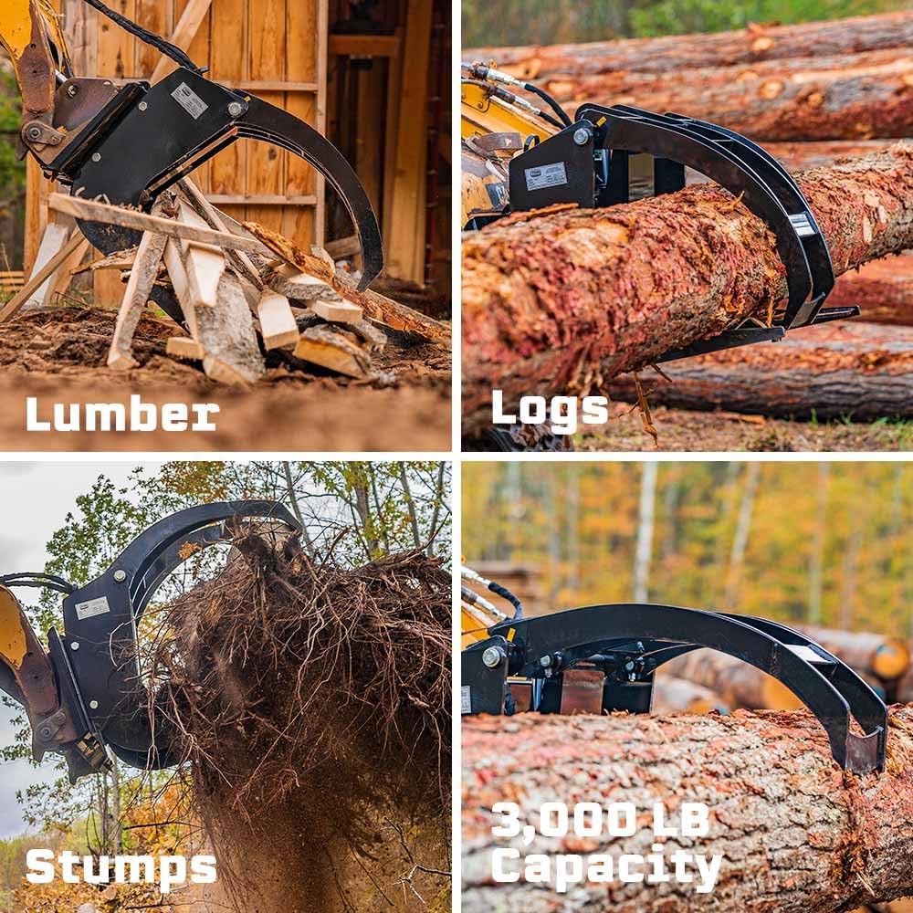 Titan Attachments 29" Wide Log Grapple Attachment, Universal Skid Steer Style Mounting System, Single 3,000 PSI