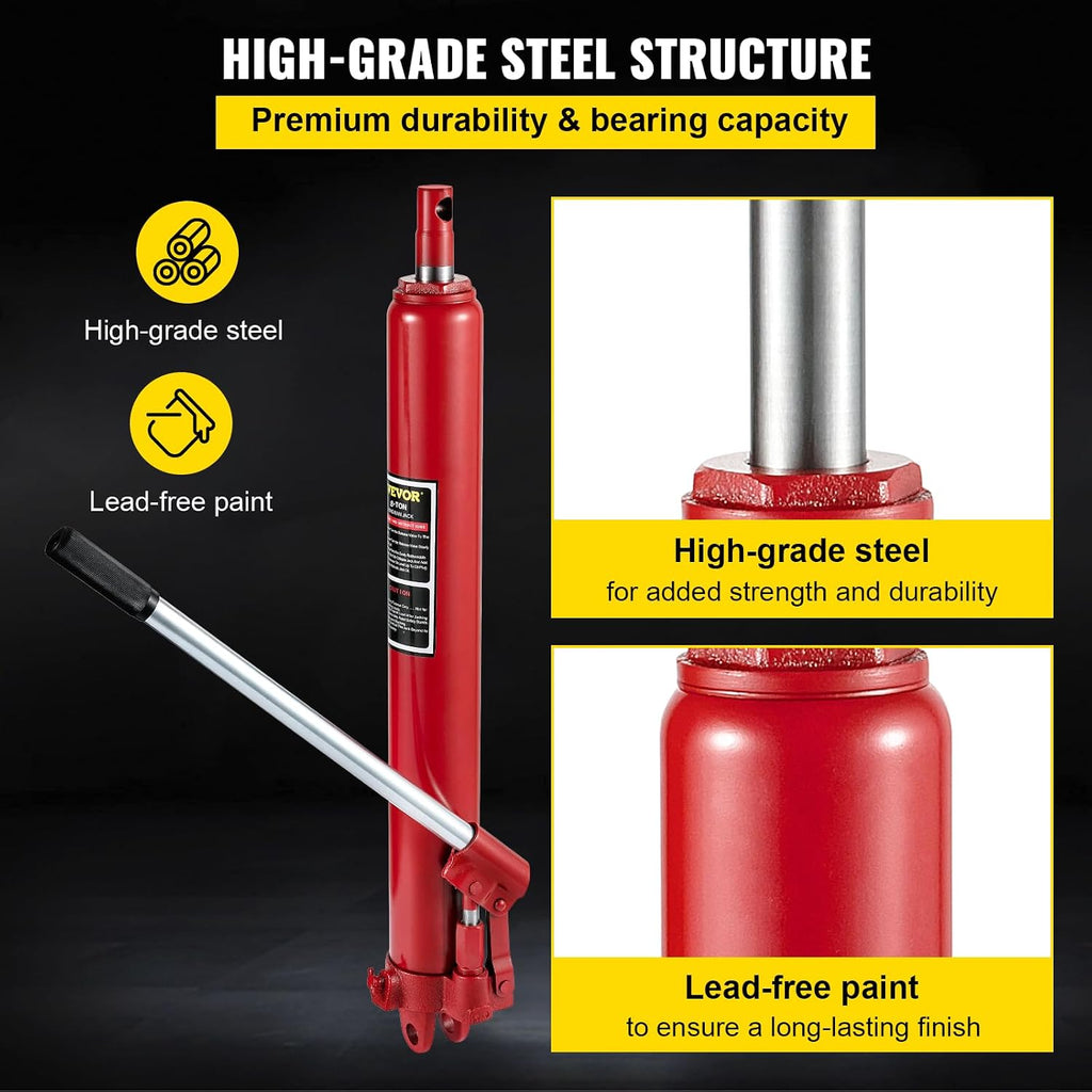 Hydraulic Long Ram Jack, 8 Tons/17363 lbs Capacity, with Single Piston Pump and Clevis Base, Manual Cherry Picker