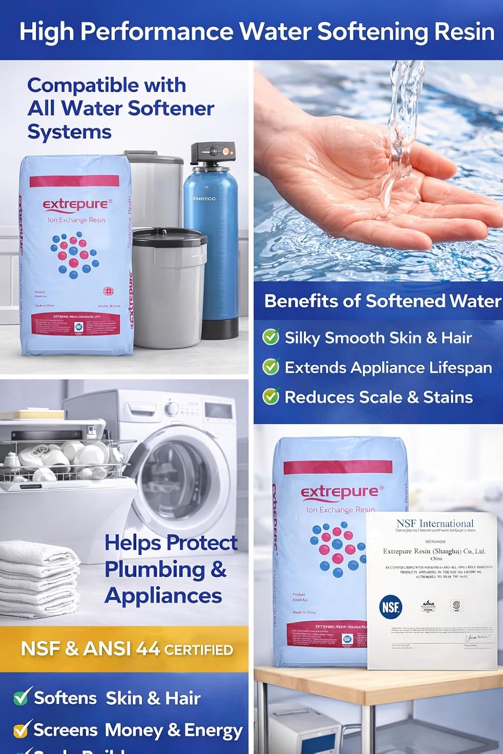 Water Softener Resin 1 Cu Ft - 32K Grain High-Capacity 7% Cross-linked