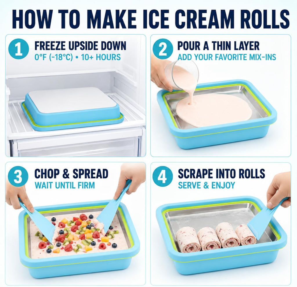 Rolled Ice Cream Maker Kit, Stainless Steel Freezing Pan with 2 Spatulas, No Electricity Required