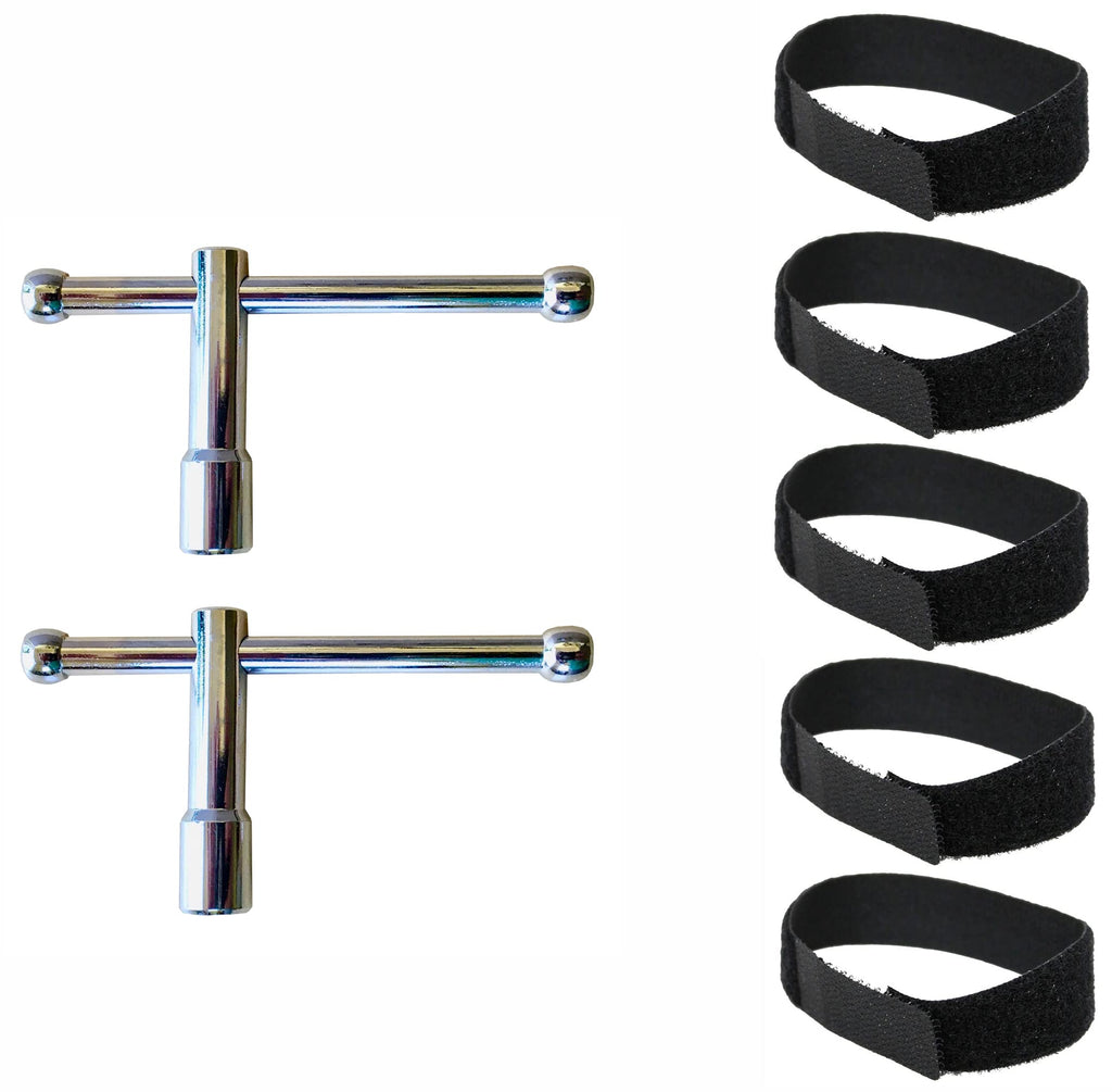 Alesis Assembly Rack Tool 2 Pack - Sliding Bar Drum Head Tuning Key and 5 Pack Drum Cable Wrap Bundle