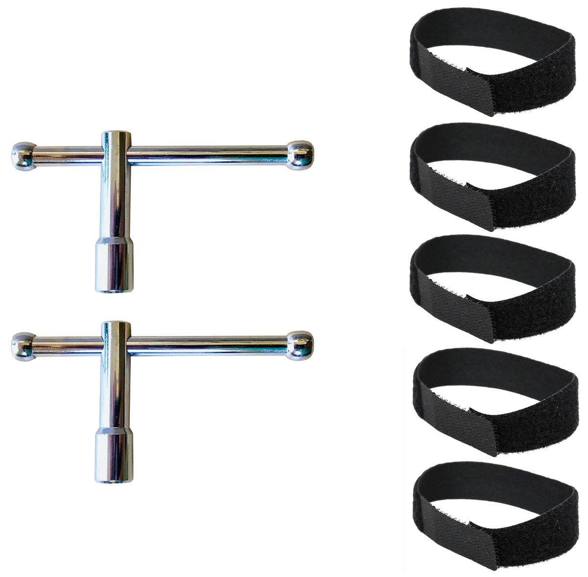 Alesis Assembly Rack Tool 2 Pack - Sliding Bar Drum Head Tuning Key and 5 Pack Drum Cable Wrap Bundle