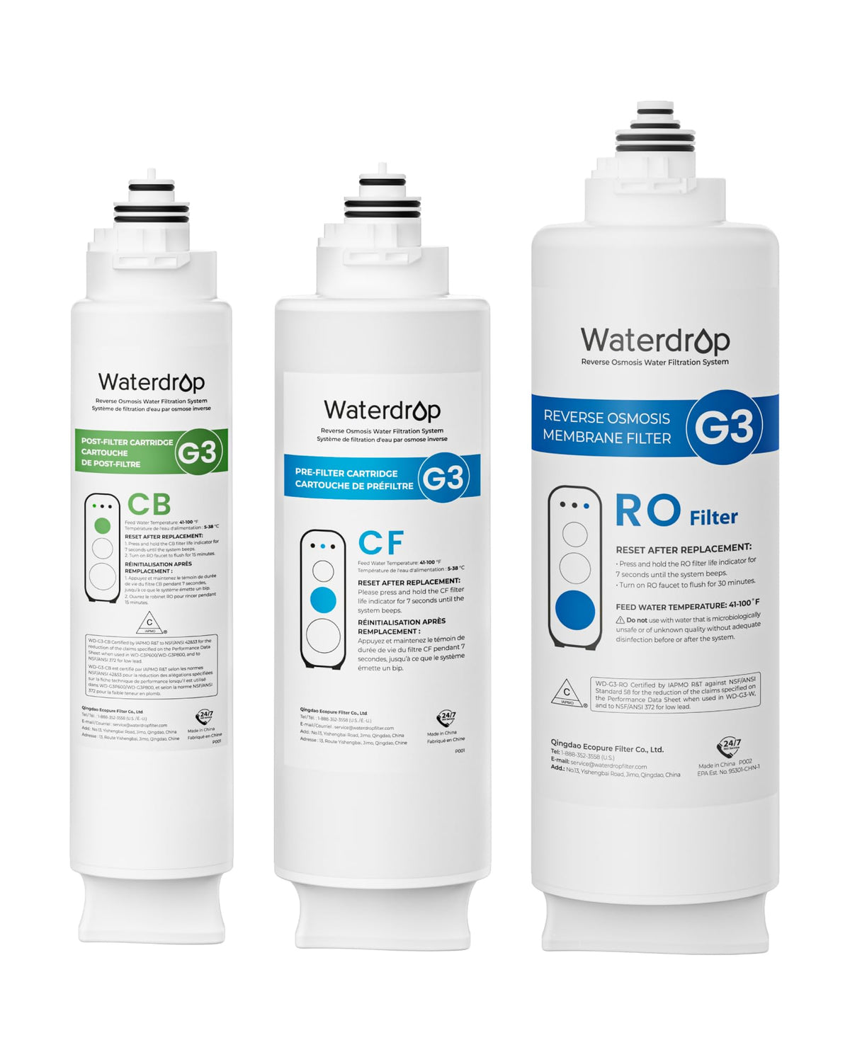 Waterdrop G3-CFCBRO Filter, Replacement for G3W 400 GPD RO System