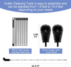 Gutter Cleaning Tools from Ground - 10.5FT Long Adjustable gutter Cleaner & Brush, No Ladder Needed | Rain Gutter