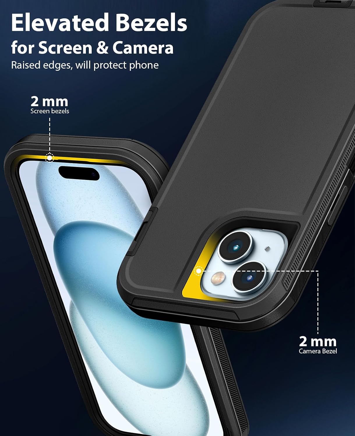 for iPhone 15 5G Case Heavy Duty Tough & Rugged Protection - Black | Dropproof & Dual-Layer Protective Back Cover