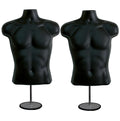 Male Mannequin Torso with Metal Stand, Black (Set of 2) | Hollow back body stackable dress form for t-shirt display