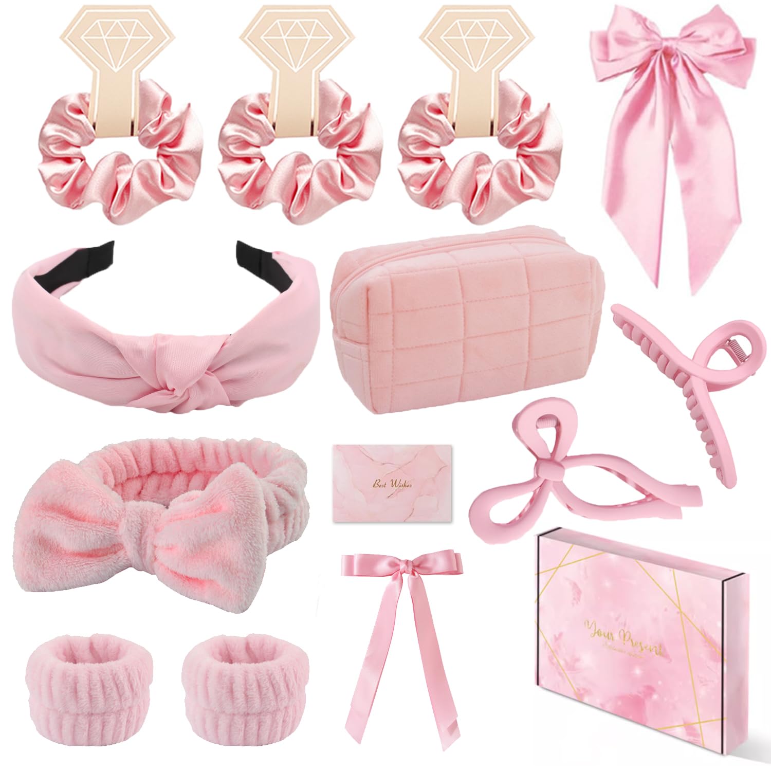 Spa Headband and Wristband Set Top Knotted Headbands Silky Satin Hair Bows Bows Hair Clip Big Hair Claw Clips