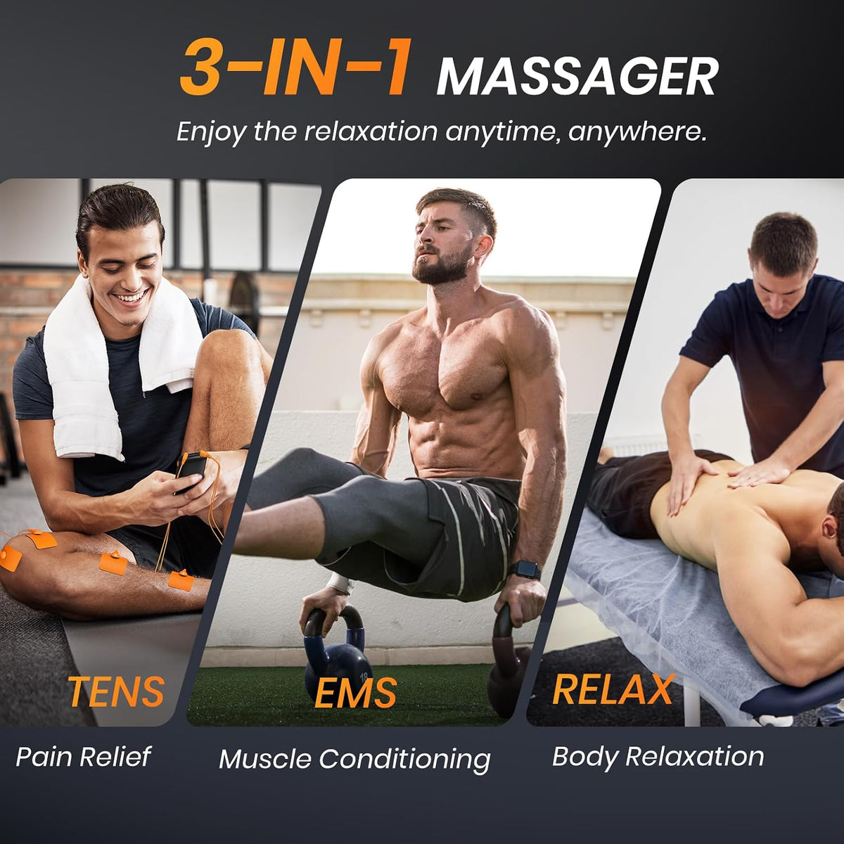 3-in-1 TENS Unit with EMS & Relax for Pain Relief, 32 Modes, EVA Case