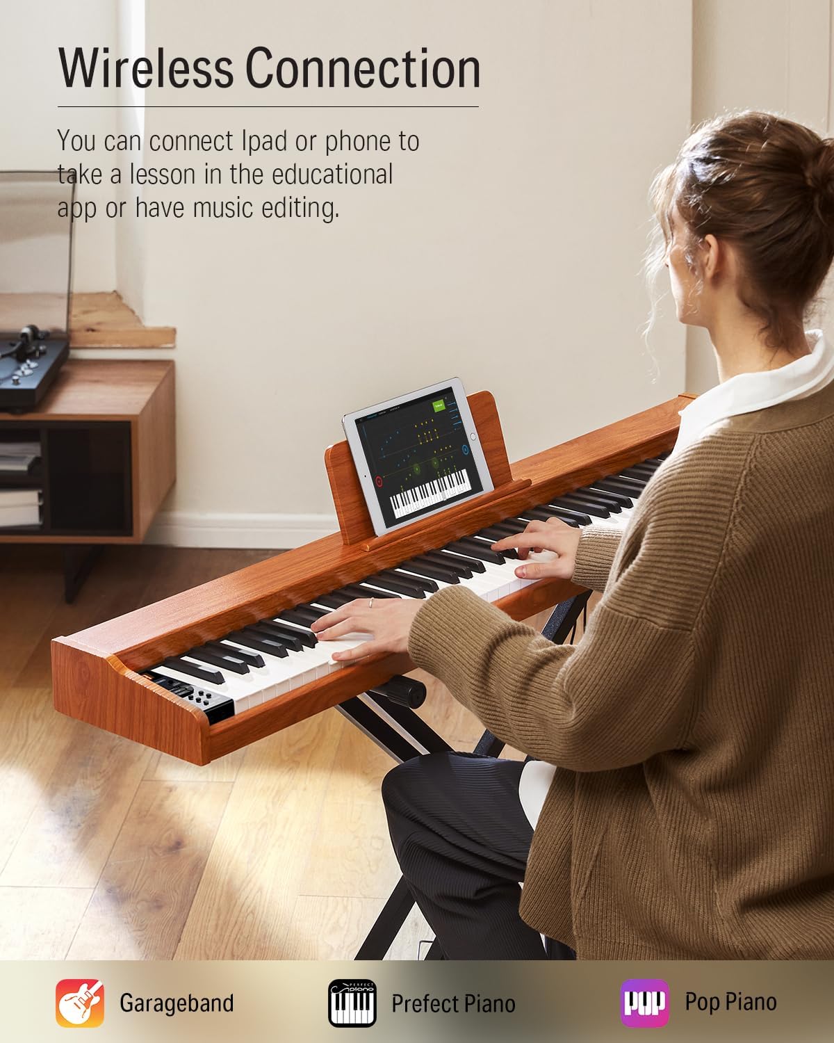 DEP-1S Piano Keyboard 88 Keys, Beginner Digital Piano with 88 Key Velocity-Sensitive Keyboard, Record, Bluetooth