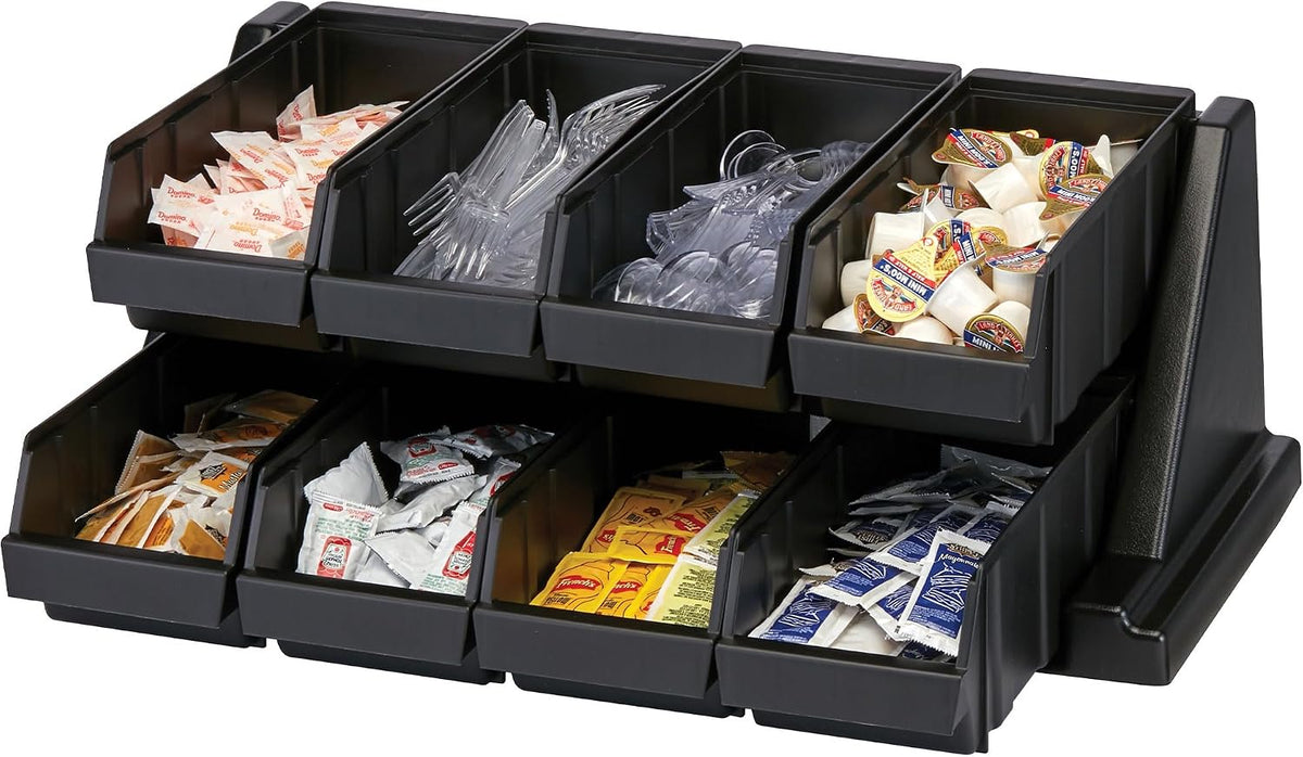 Versa Self Serve Condiment Bin - 8 Storage Bins - Ideal for Food and Coffee Condiments (Black)