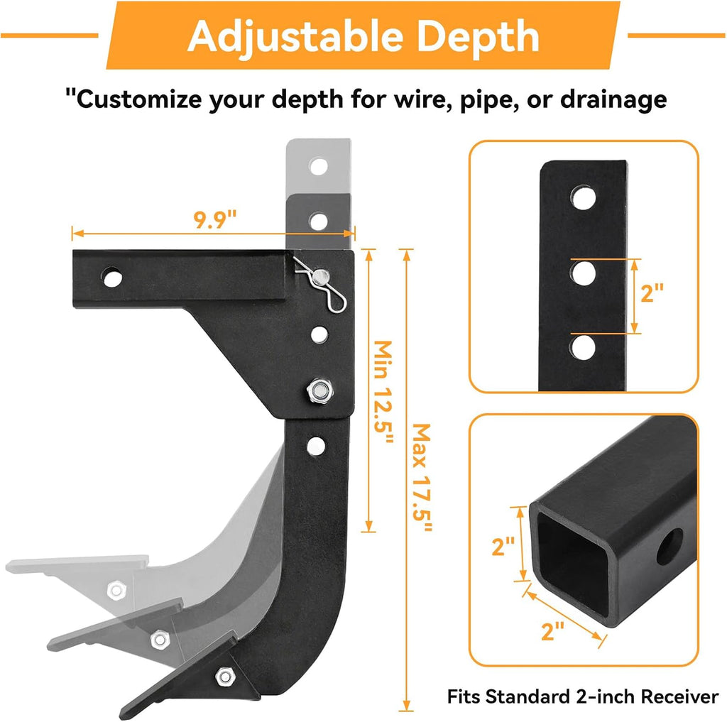 Hitch Mounted Ripper Trencher for ATV UTV Tractor, 3 Point Subsoiler Plow fits 2" Receiver, Reinforced Middle Buster
