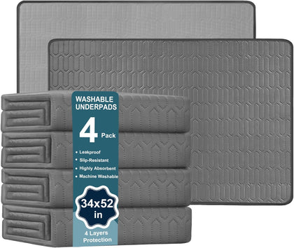 Washable Underpads, 34x52 Inch Reusable Bed underpads