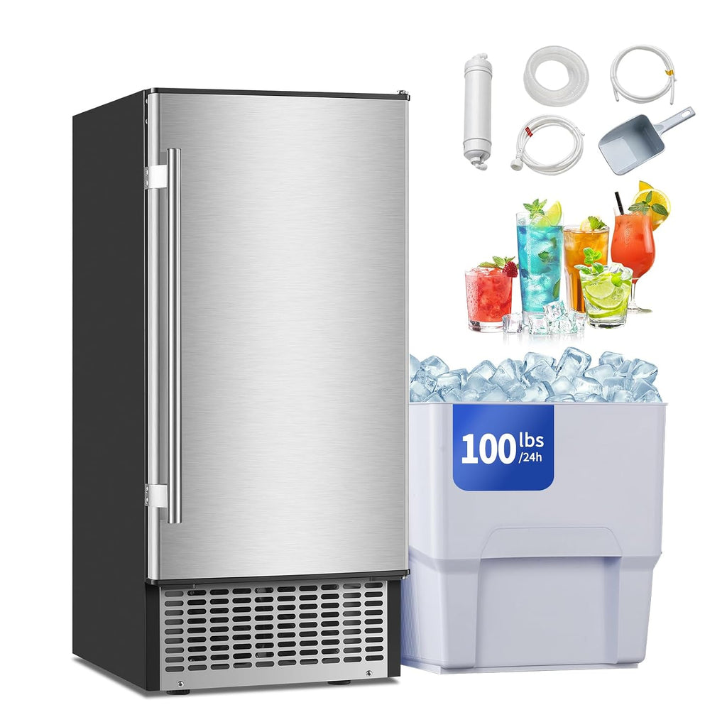 100LBS/24H Undercounter Ice Maker Machine with 30LBS Storage Bin
