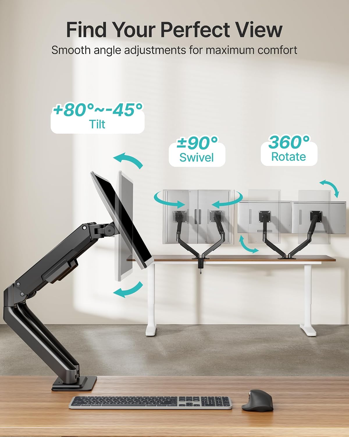 Dual Monitor Arm for Up to 32 Inch Screens, Heavy Duty Monitor Mount | Curved Monitor Stand with Clamp and Grommet