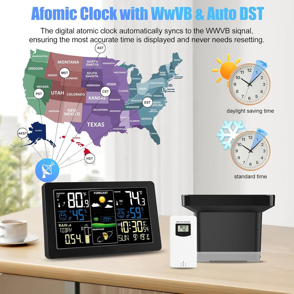 Digital Rain Gauge and Weather Station, Wireless Rain Gauge Outdoor, Home Weather Stations Wireless Indoor Outdoor