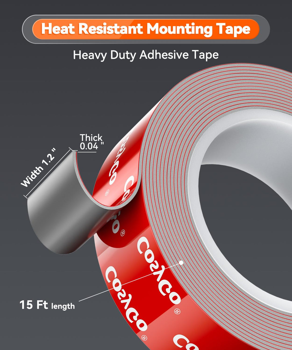 Double Sided Tape Heavy Duty, Permanent Bond Heat Resistant 15FT