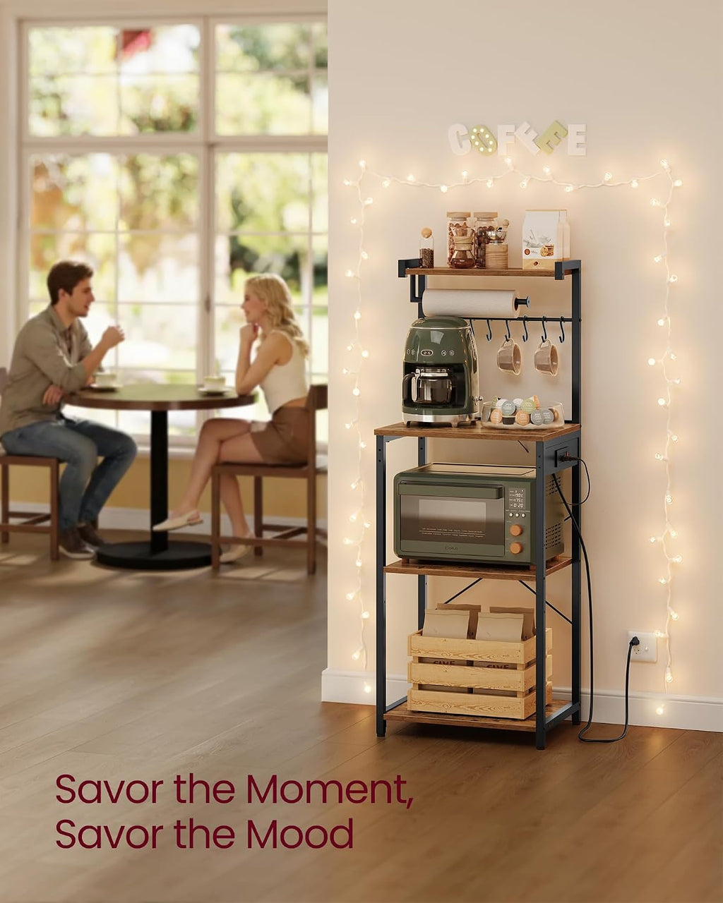 4-Tier Kitchen Bakers Rack with Power Outlet, 17.7-Inch Wide