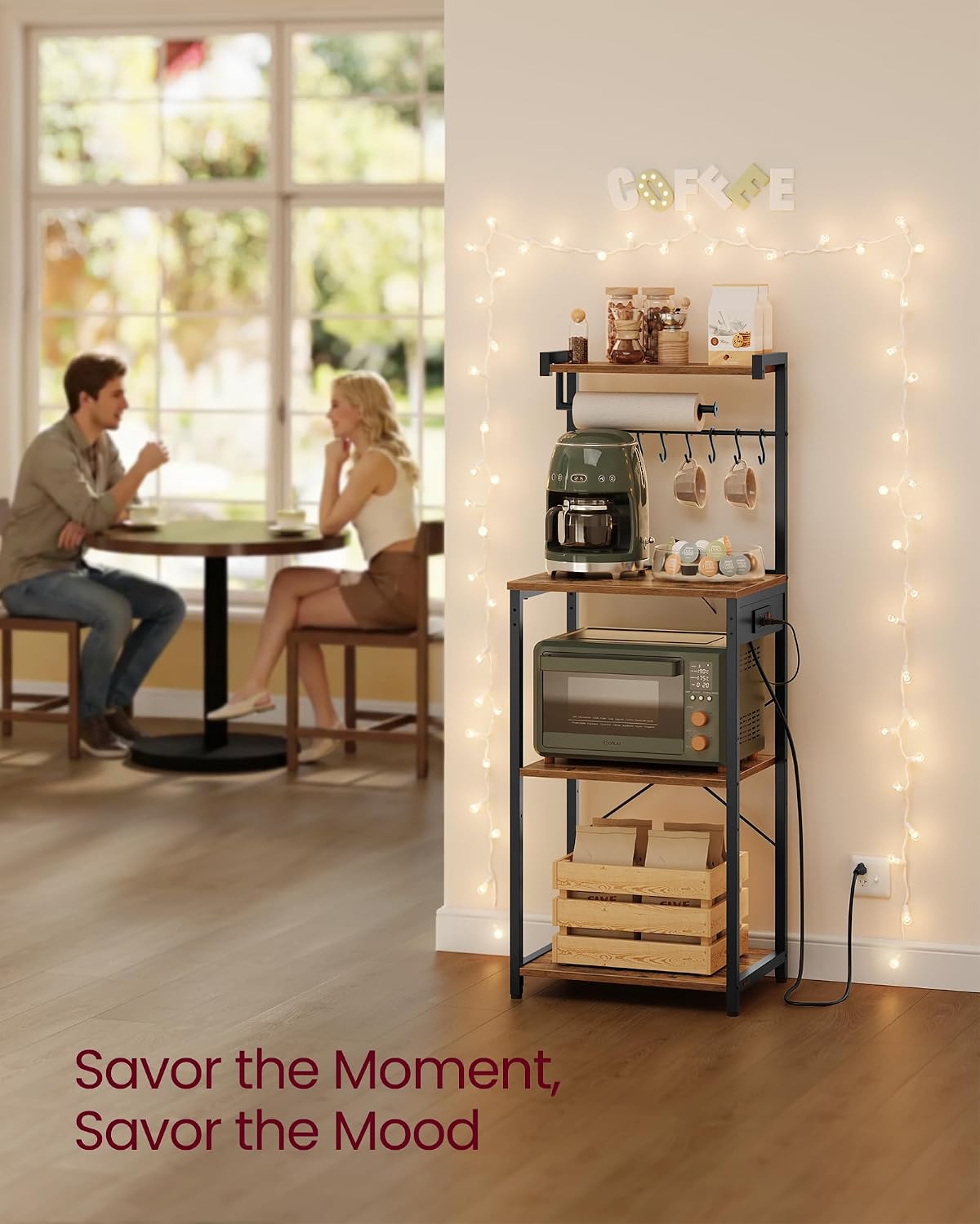 4-Tier Kitchen Bakers Rack with Power Outlet, 17.7-Inch Wide
