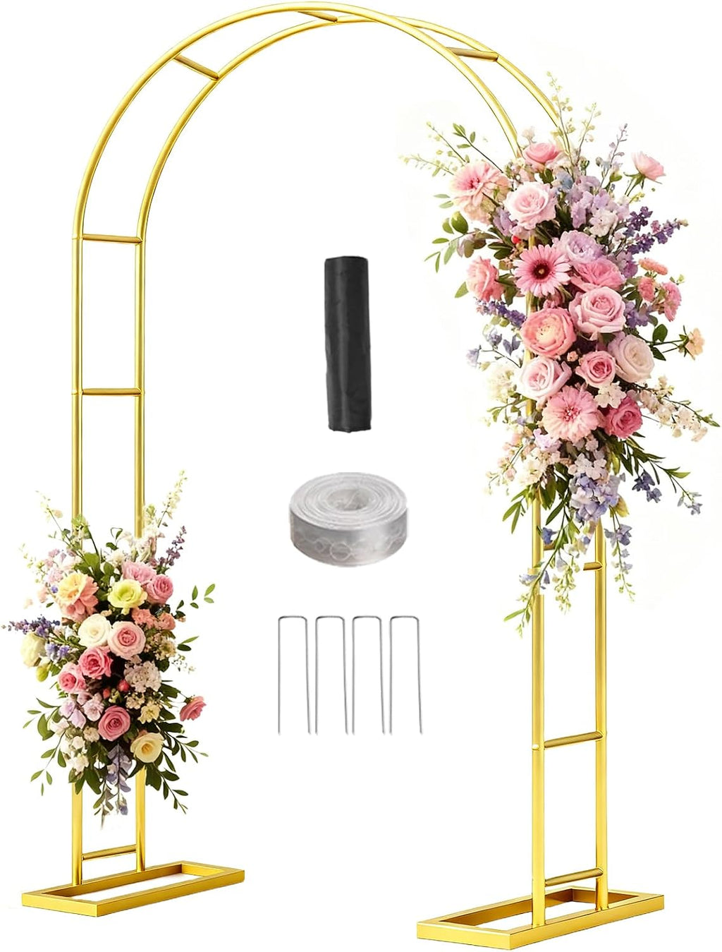 7.2FT Wedding Arch Backdrop Stand Metal Frame Gold Pergola Arbor with Base
