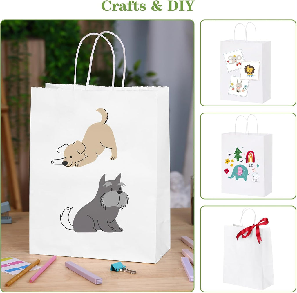 100pcs 10x5x13 White Paper Bags with Handles Large Paper Gift Bags